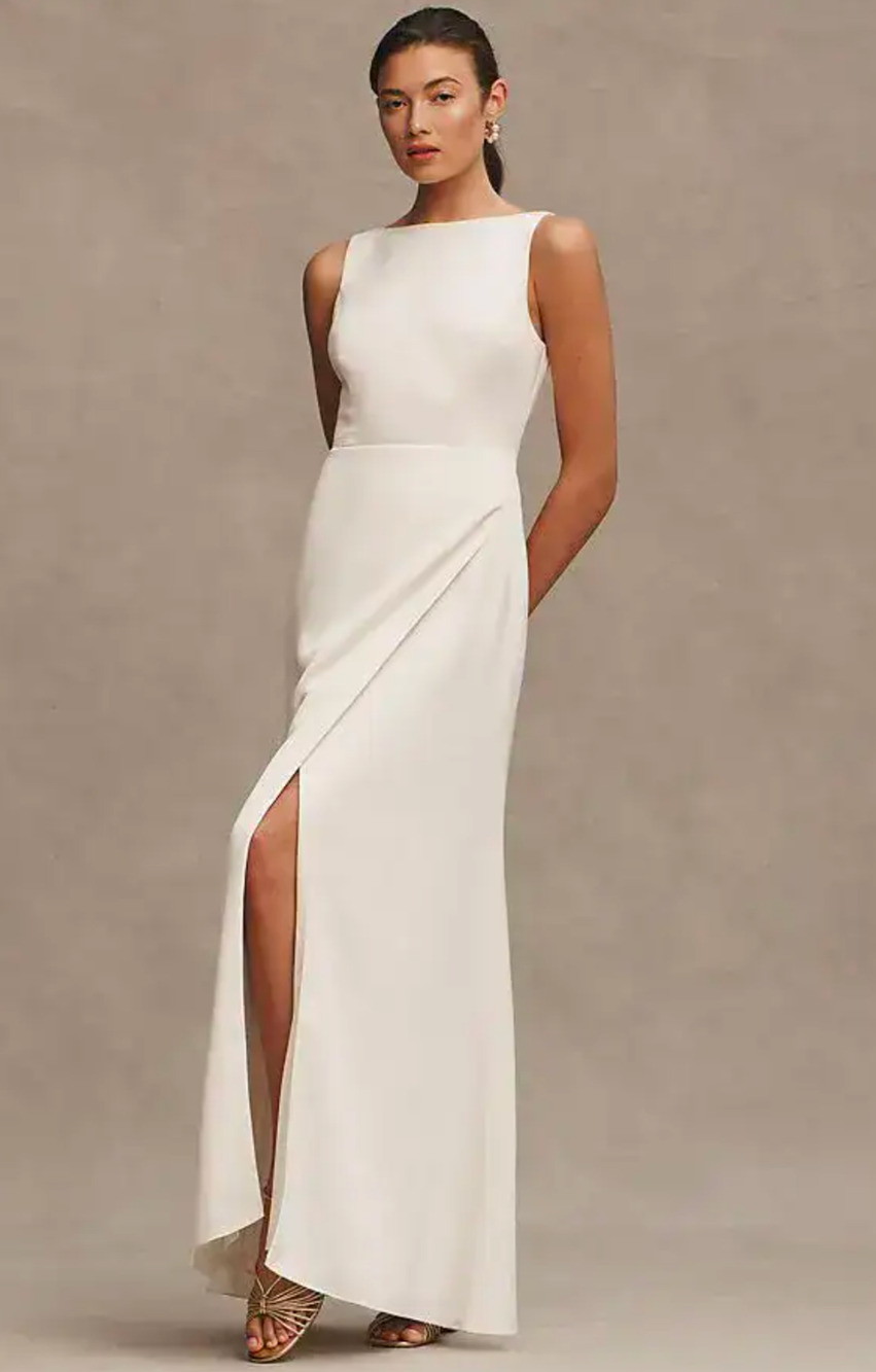 BHLDN Alice Ivory V Back Midi Wedding Event Dress Size L